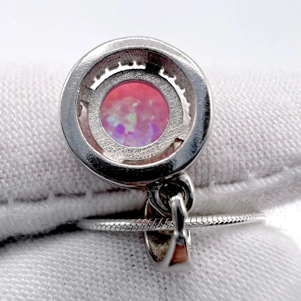 Sterling Silver Halo Pink Fire Opal Cz Set - Picture 7 of 17